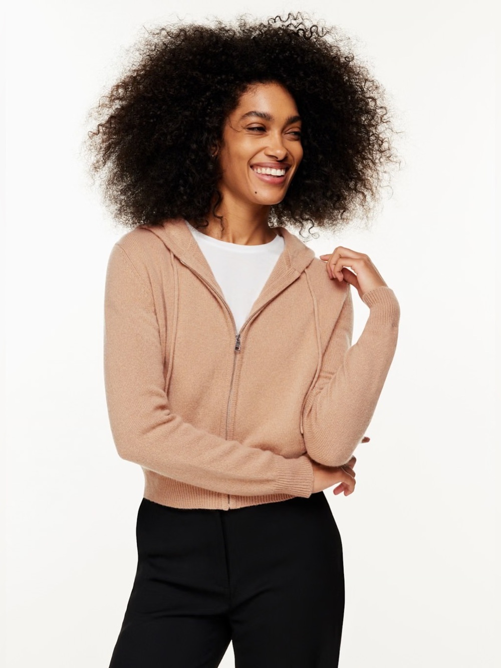Aritzia The Group by Babaton Luxe Cashmere Zip-Up In Natural Tan Size S